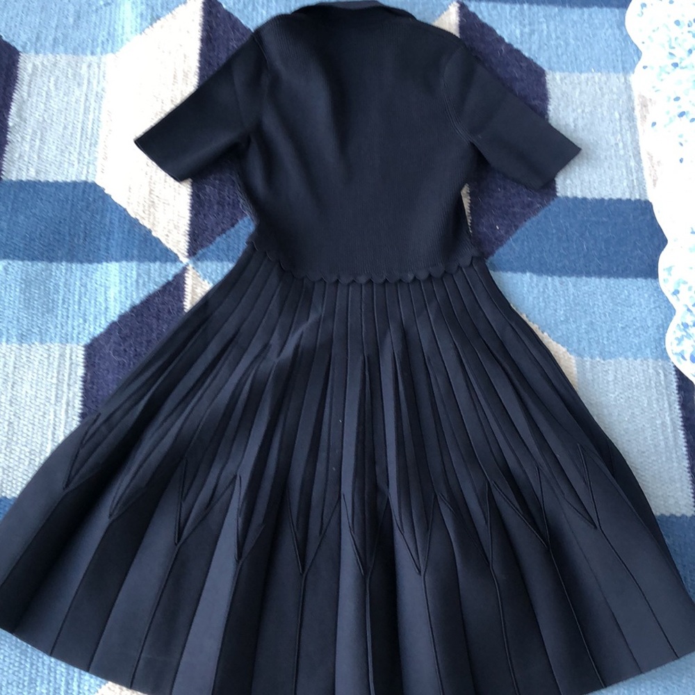 Sandro Navy Pleated Midi Dress - Picture 8 of 9